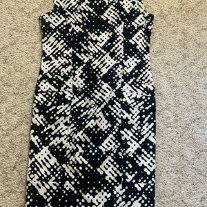 Calvin Klein Black and White Sheath Midi Dress Halter Neckline